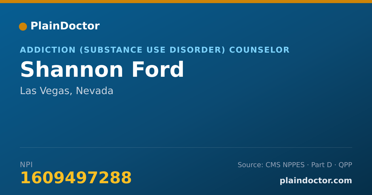 Shareable card for Shannon Ford - Addiction (Substance Use Disorder) Counselor, Las Vegas, NV