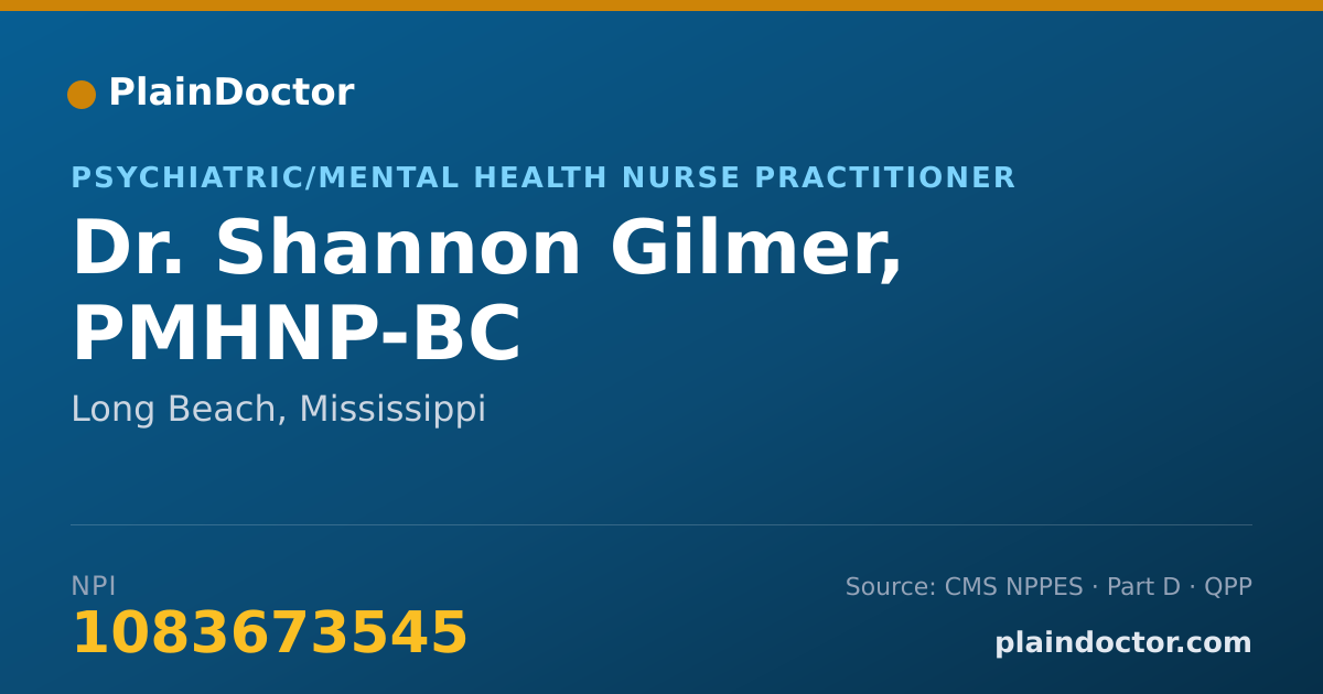 Shareable card for Shannon Gilmer, PMHNP-BC - Psychiatric/Mental Health Nurse Practitioner, Long Beach, MS