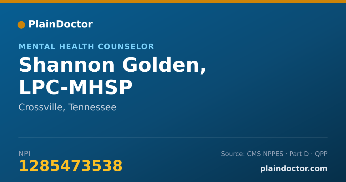 Shareable card for Shannon Golden, LPC-MHSP - Mental Health Counselor, Crossville, TN