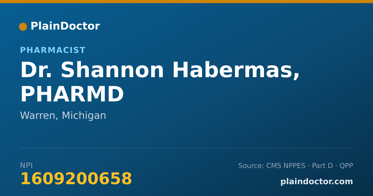 Shareable card for Shannon Habermas, PHARMD - Pharmacist, Warren, MI