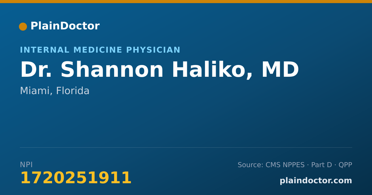 Shareable card for Shannon Haliko, MD - Internal Medicine Physician, Miami, FL
