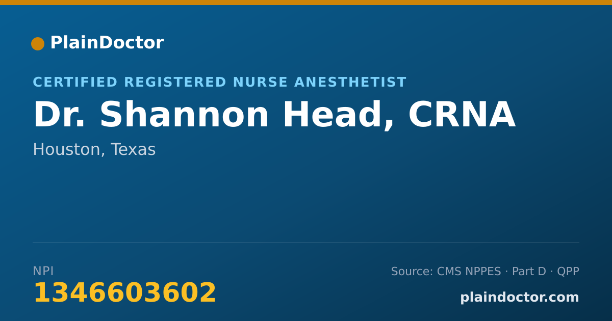 Shareable card for Shannon Head, CRNA - Certified Registered Nurse Anesthetist, Houston, TX