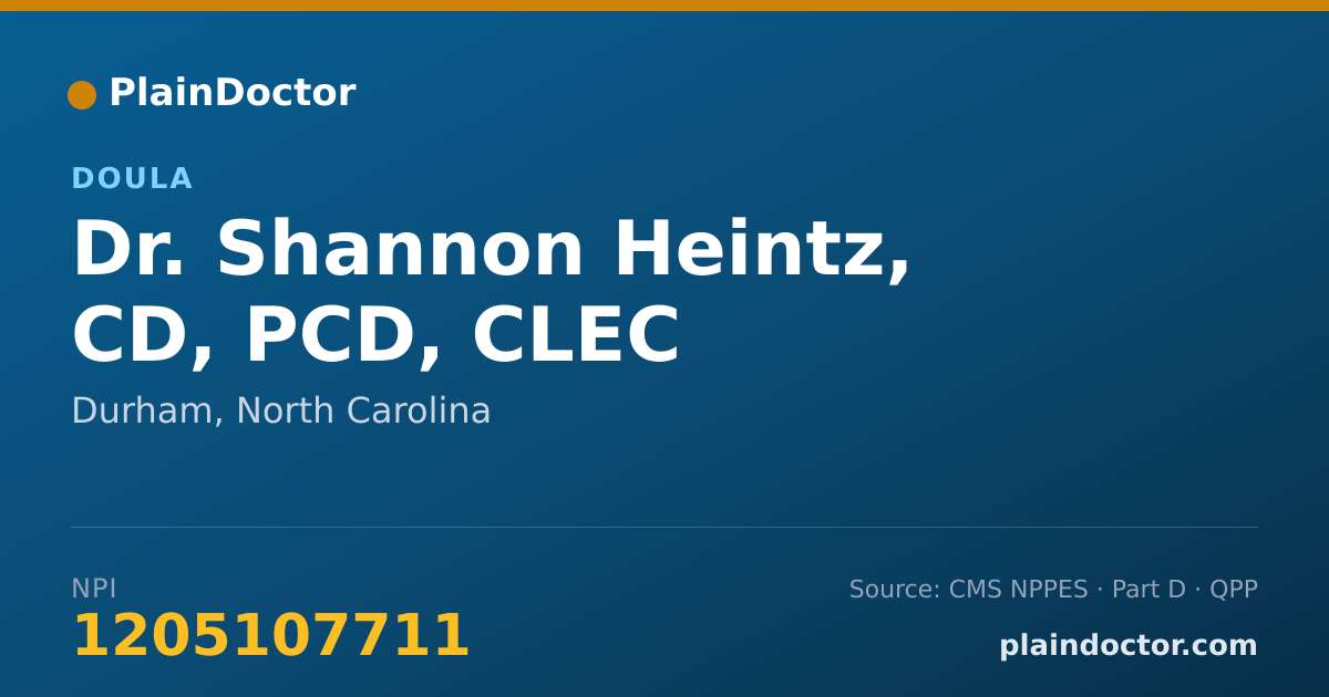 Shareable card for Shannon Heintz, CD, PCD, CLEC - Doula, Durham, NC
