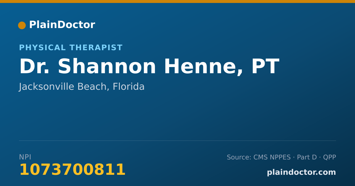 Shareable card for Shannon Henne, PT - Physical Therapist, Jacksonville Beach, FL