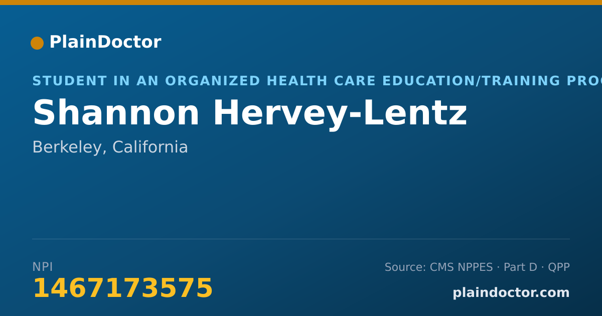 Shareable card for Shannon Hervey-Lentz - Student in an Organized Health Care Education/Training Program, Berkeley, CA