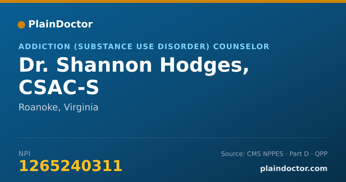 Shareable card for Shannon Hodges, CSAC-S - Addiction (Substance Use Disorder) Counselor, Roanoke, VA