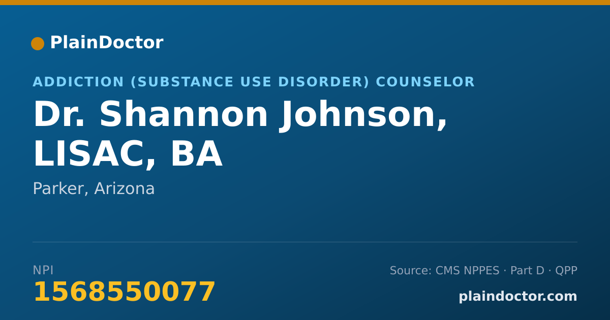 Shareable card for Shannon Johnson, LISAC, BA - Addiction (Substance Use Disorder) Counselor, Parker, AZ
