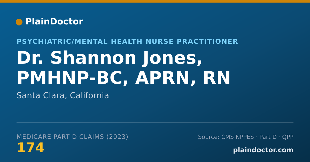 Shareable card for Shannon Jones, PMHNP-BC, APRN, RN - Psychiatric/Mental Health Nurse Practitioner, Santa Clara, CA