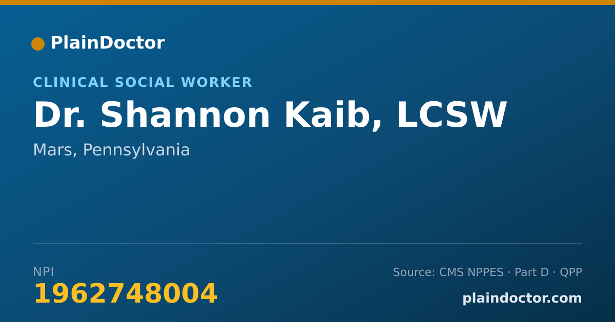 Shareable card for Shannon Kaib, LCSW - Clinical Social Worker, Mars, PA