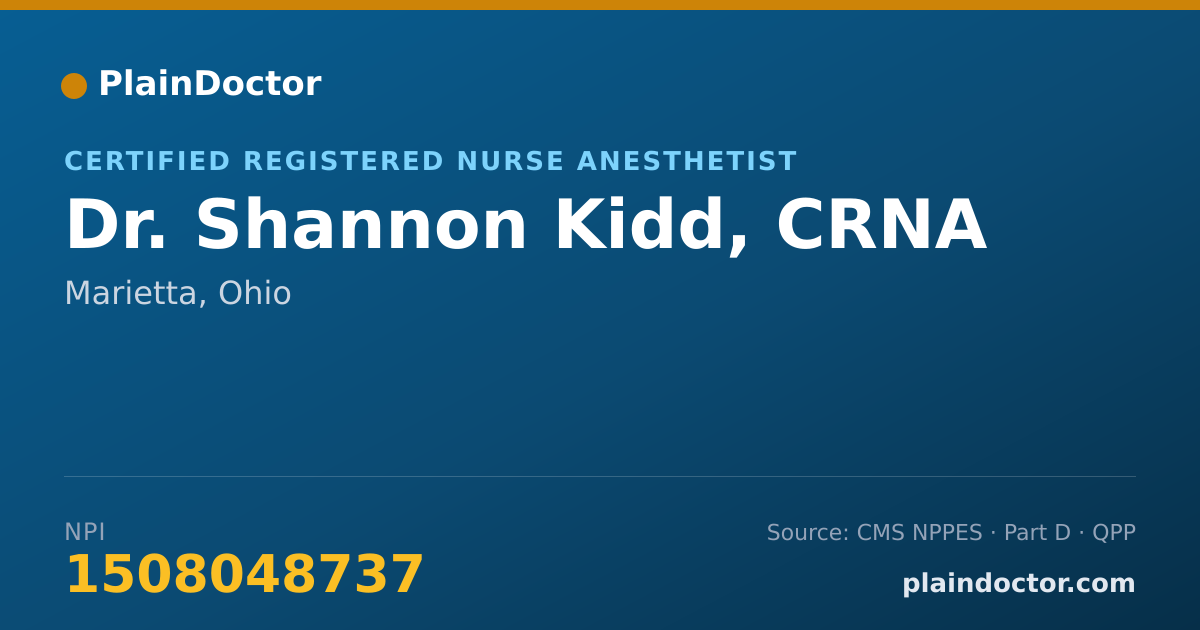 Shareable card for Shannon Kidd, CRNA - Certified Registered Nurse Anesthetist, Marietta, OH