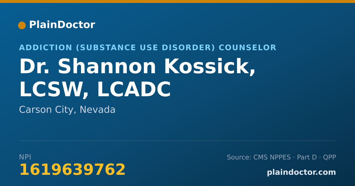 Shareable card for Shannon Kossick, LCSW, LCADC - Addiction (Substance Use Disorder) Counselor, Carson City, NV