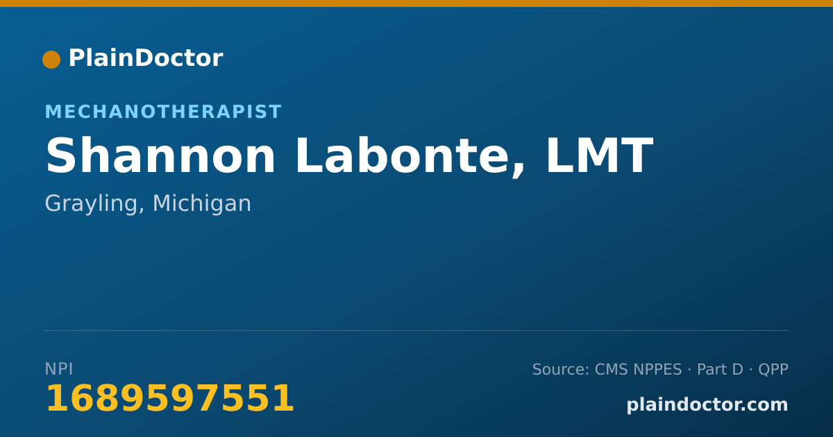 Shareable card for Shannon Labonte, LMT - Mechanotherapist, Grayling, MI