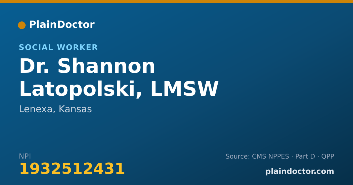 Shareable card for Shannon Latopolski, LMSW - Social Worker, Lenexa, KS