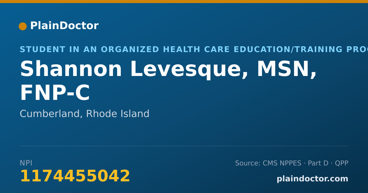 Shareable card for Shannon Levesque, MSN, FNP-C - Student in an Organized Health Care Education/Training Program, Cumberland, RI