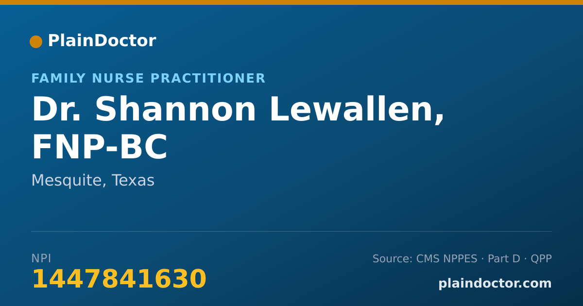 Shareable card for Shannon Lewallen, FNP-BC - Family Nurse Practitioner, Mesquite, TX