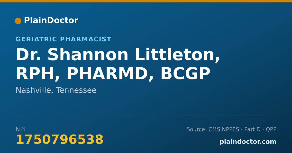 Shareable card for Shannon Littleton, RPH, PHARMD, BCGP - Geriatric Pharmacist, Nashville, TN