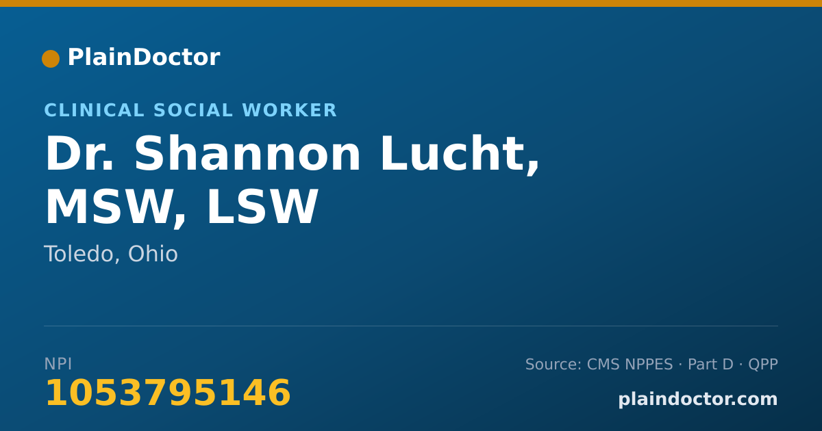 Shareable card for Shannon Lucht, MSW, LSW - Clinical Social Worker, Toledo, OH