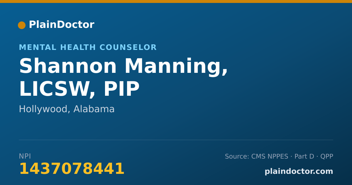 Shareable card for Shannon Manning, LICSW, PIP - Mental Health Counselor, Hollywood, AL