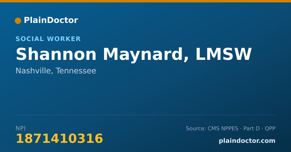 Shareable card for Shannon Maynard, LMSW - Social Worker, Nashville, TN
