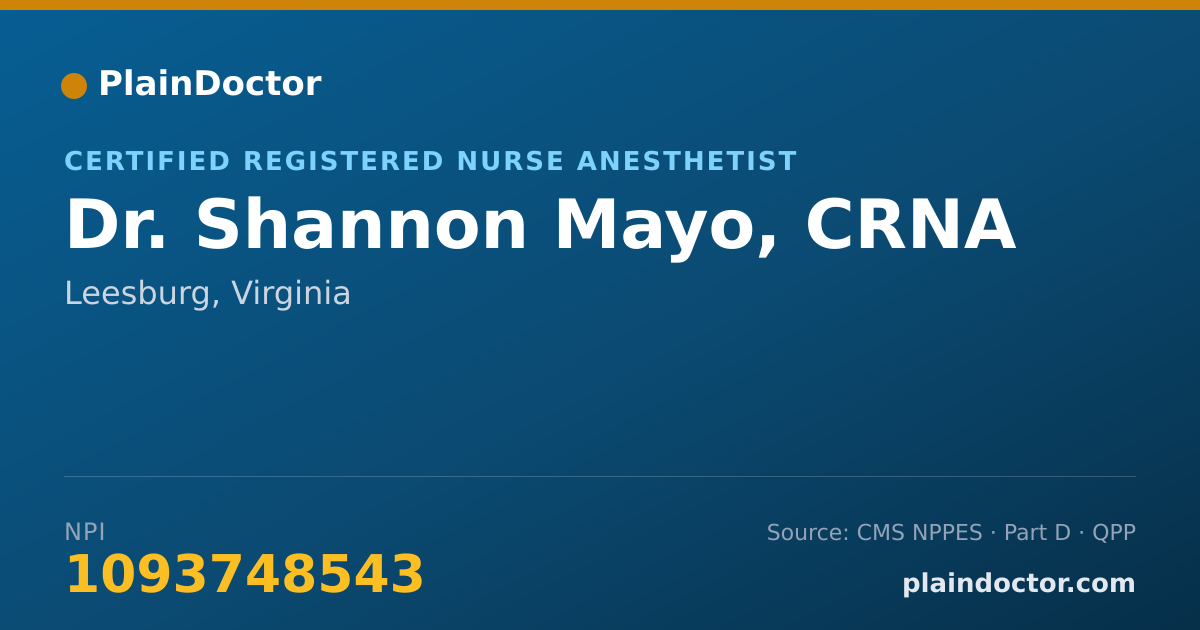 Shareable card for Shannon Mayo, CRNA - Certified Registered Nurse Anesthetist, Leesburg, VA
