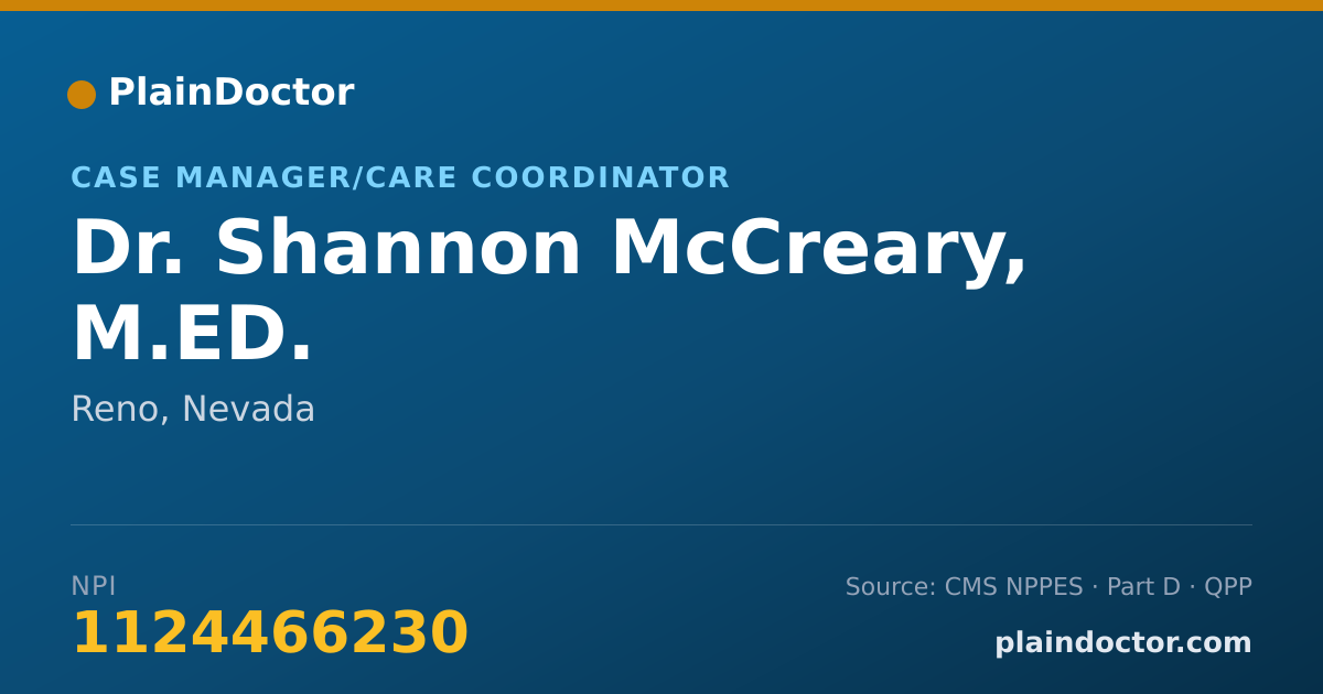 Shareable card for Shannon McCreary, M.ED. - Case Manager/Care Coordinator, Reno, NV