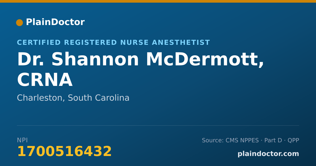 Shareable card for Shannon McDermott, CRNA - Certified Registered Nurse Anesthetist, Charleston, SC