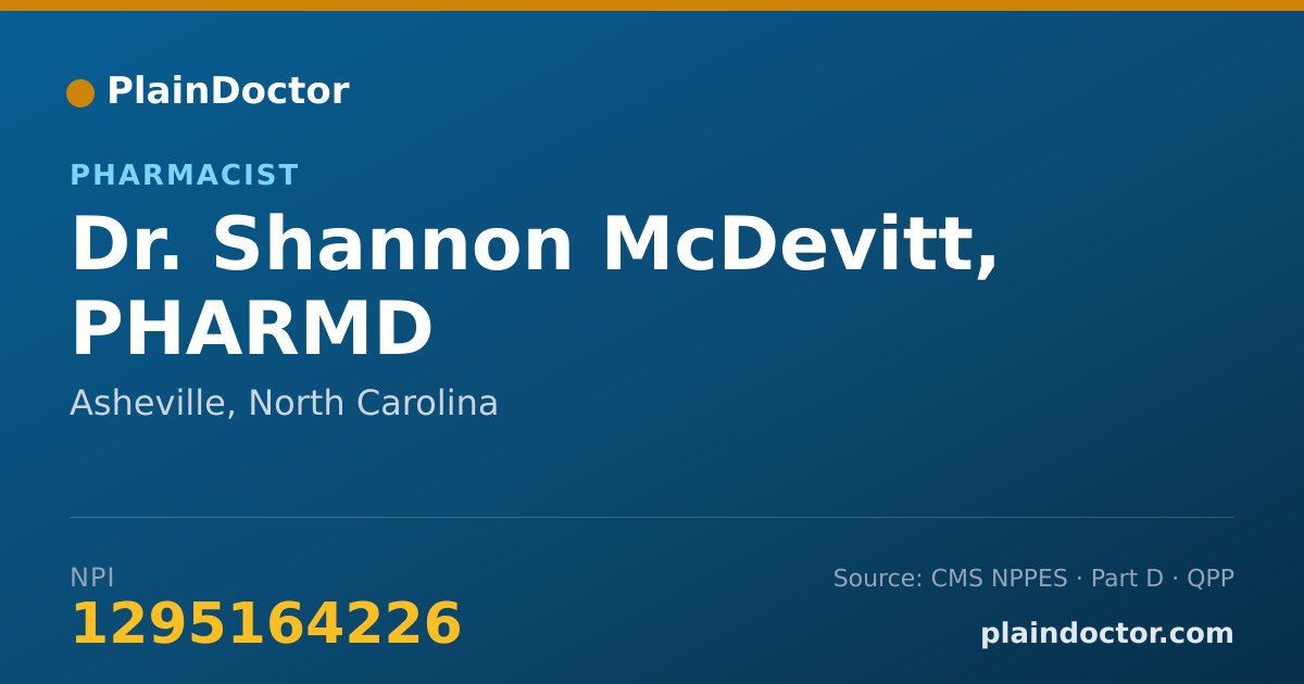 Shareable card for Shannon McDevitt, PHARMD - Pharmacist, Asheville, NC