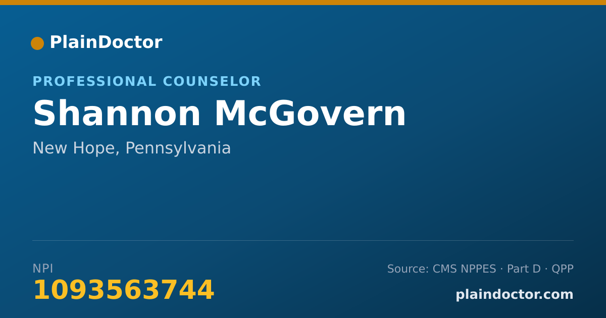 Shareable card for Shannon McGovern - Professional Counselor, New Hope, PA