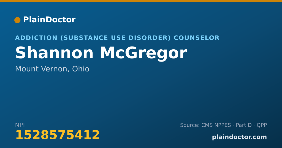 Shareable card for Shannon McGregor - Addiction (Substance Use Disorder) Counselor, Mount Vernon, OH