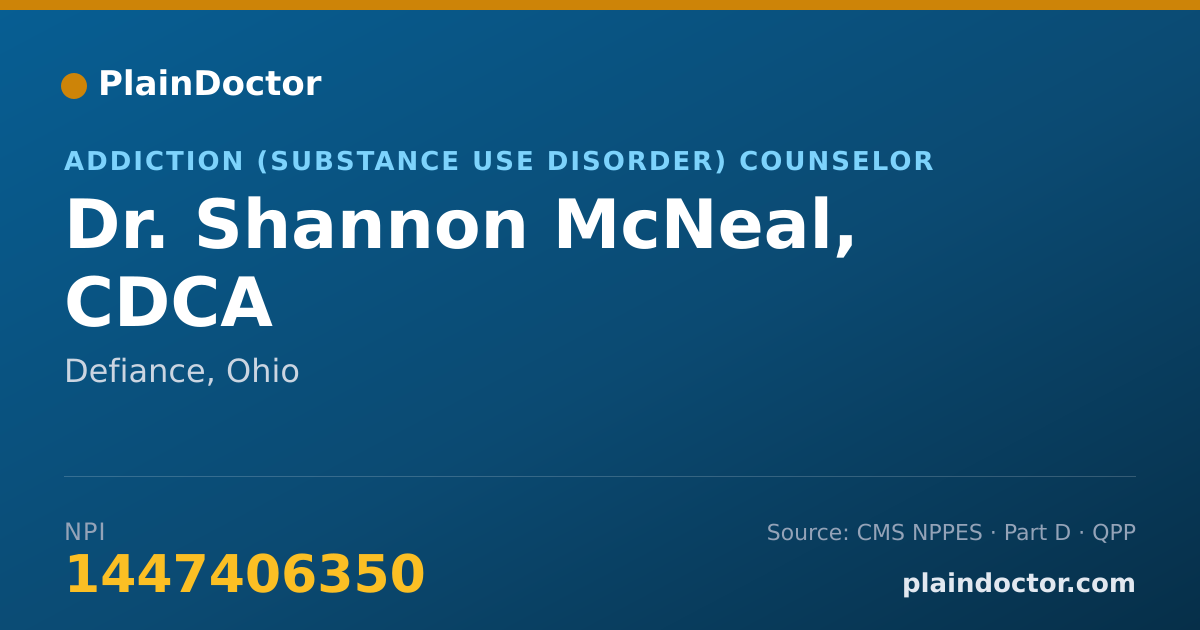 Shareable card for Shannon McNeal, CDCA - Addiction (Substance Use Disorder) Counselor, Defiance, OH