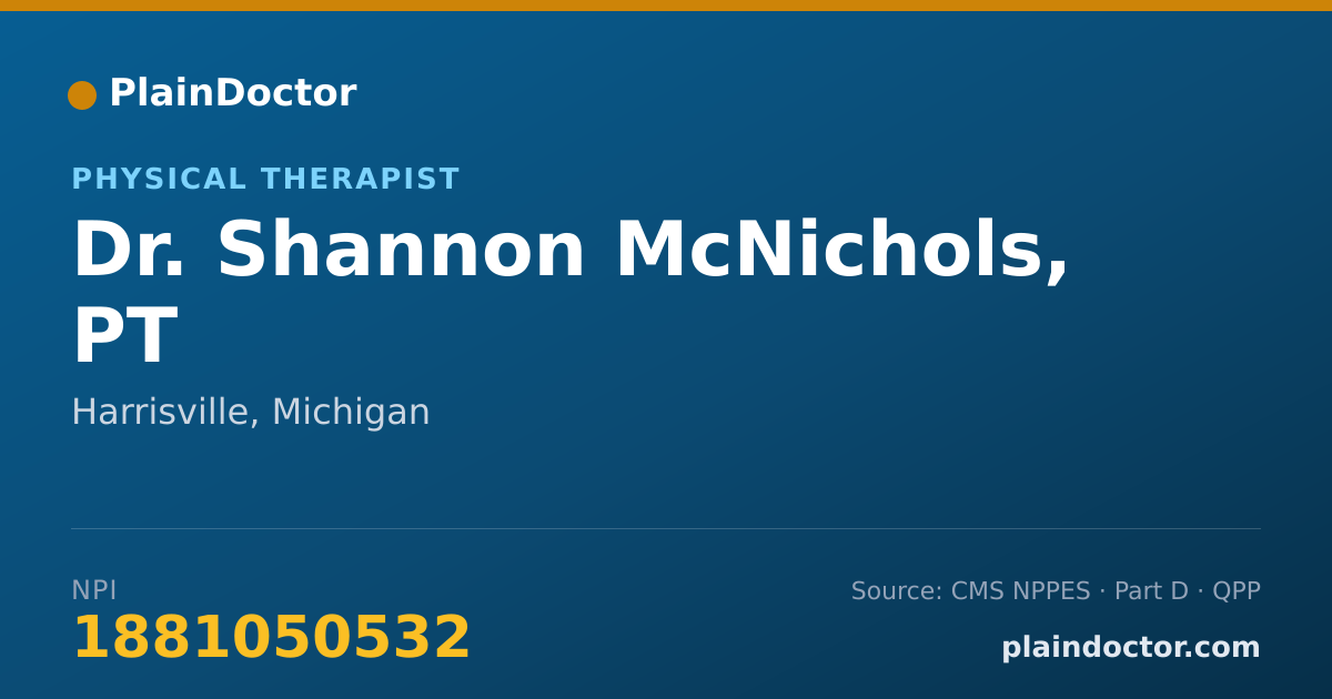 Shareable card for Shannon McNichols, PT - Physical Therapist, Harrisville, MI
