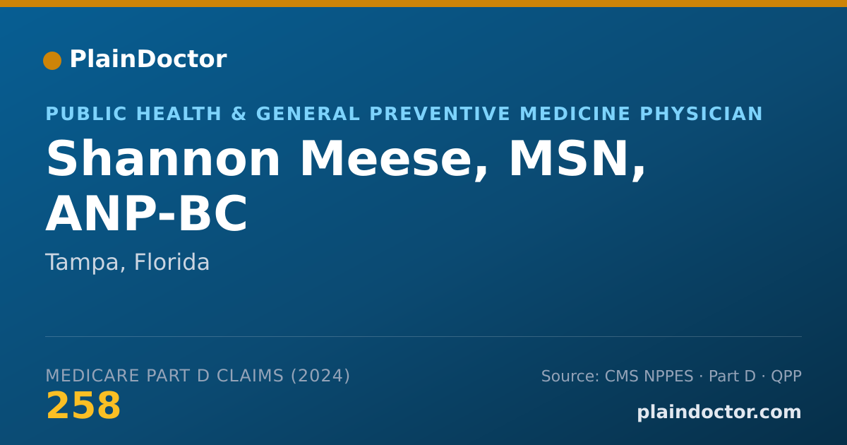 Shareable card for Shannon Meese, MSN, ANP-BC - Public Health & General Preventive Medicine Physician, Tampa, FL