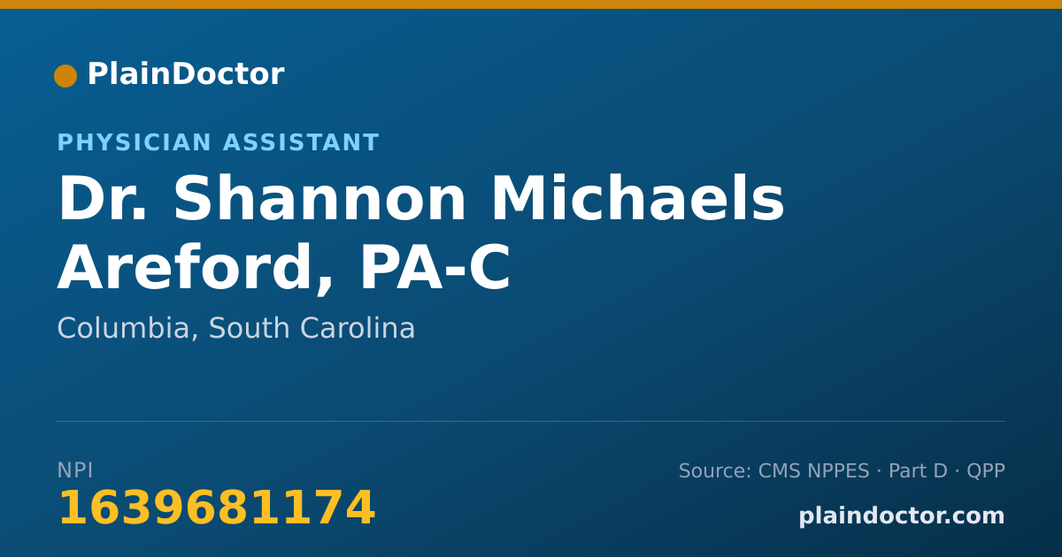 Shareable card for Shannon Michaels Areford, PA-C - Physician Assistant, Columbia, SC