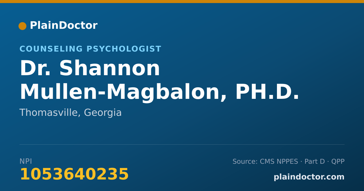 Shareable card for Shannon Mullen-Magbalon, PH.D. - Counseling Psychologist, Thomasville, GA