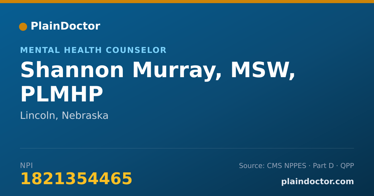 Shareable card for Shannon Murray, MSW, PLMHP - Mental Health Counselor, Lincoln, NE