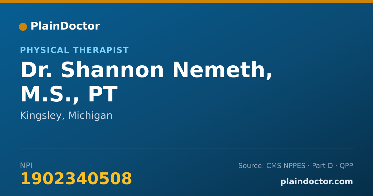 Shareable card for Shannon Nemeth, M.S., PT - Physical Therapist, Kingsley, MI