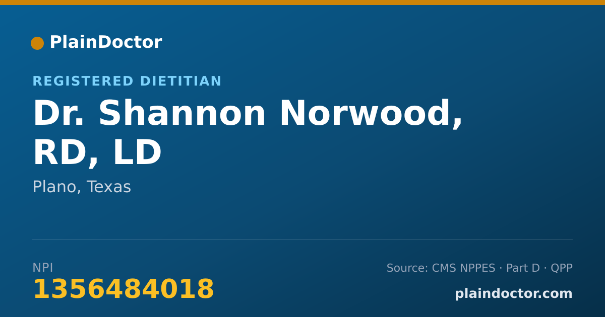 Shareable card for Shannon Norwood, RD, LD - Registered Dietitian, Plano, TX