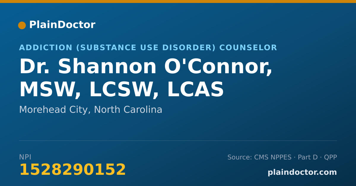 Shareable card for Shannon O'Connor, MSW, LCSW, LCAS - Addiction (Substance Use Disorder) Counselor, Morehead City, NC