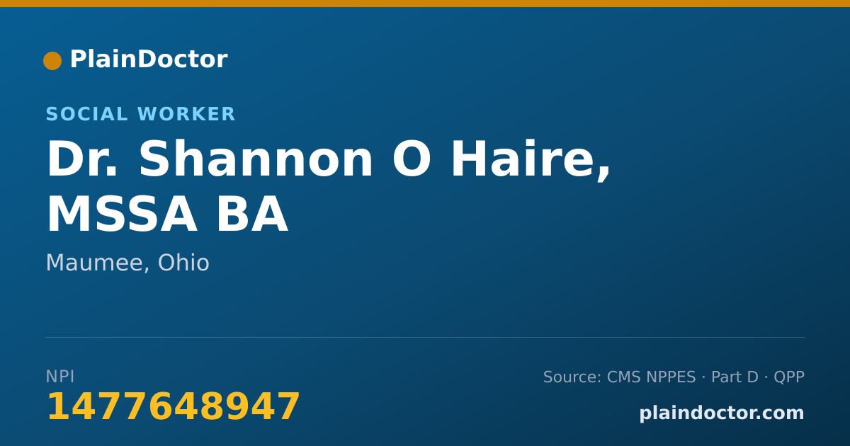 Shareable card for Shannon O Haire, MSSA BA - Social Worker, Maumee, OH