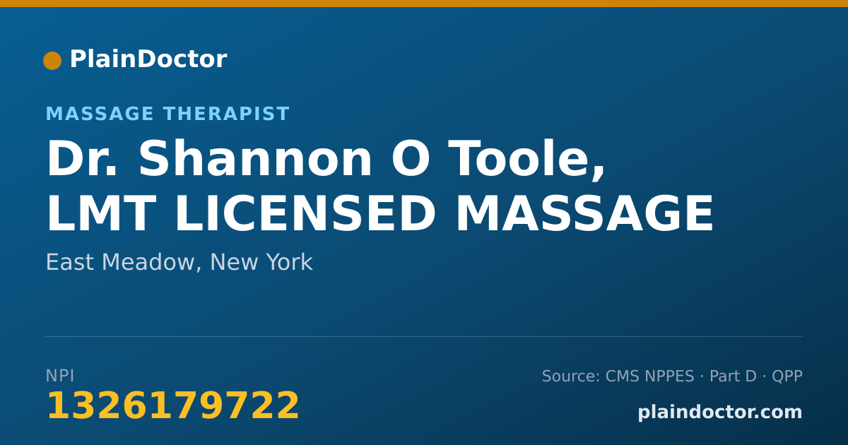 Shareable card for Shannon O Toole, LMT LICENSED MASSAGE - Massage Therapist, East Meadow, NY