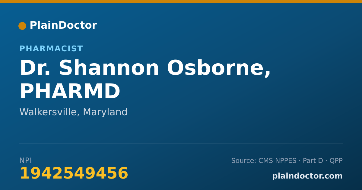 Shareable card for Shannon Osborne, PHARMD - Pharmacist, Walkersville, MD