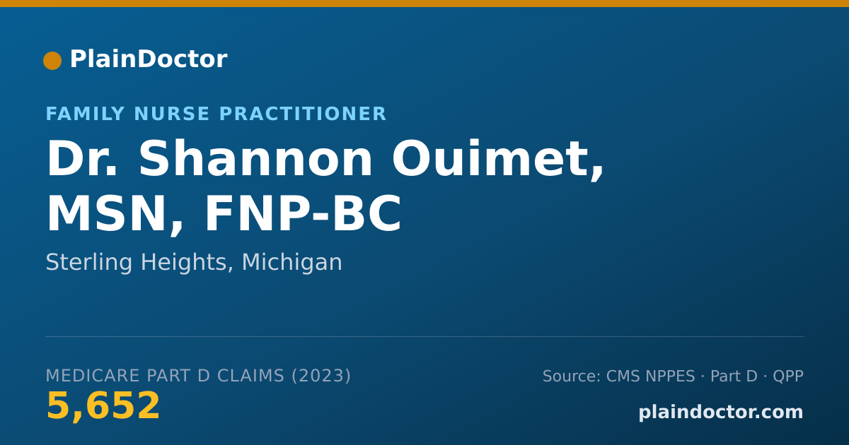 Shareable card for Shannon Ouimet, MSN, FNP-BC - Family Nurse Practitioner, Sterling Heights, MI