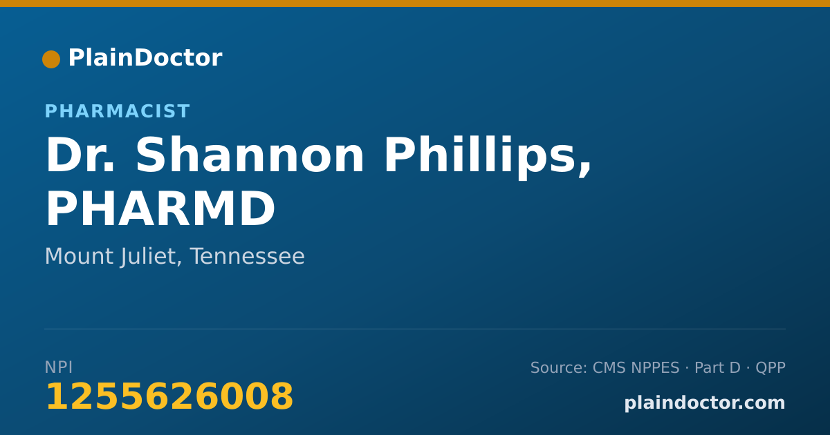 Shareable card for Shannon Phillips, PHARMD - Pharmacist, Mount Juliet, TN