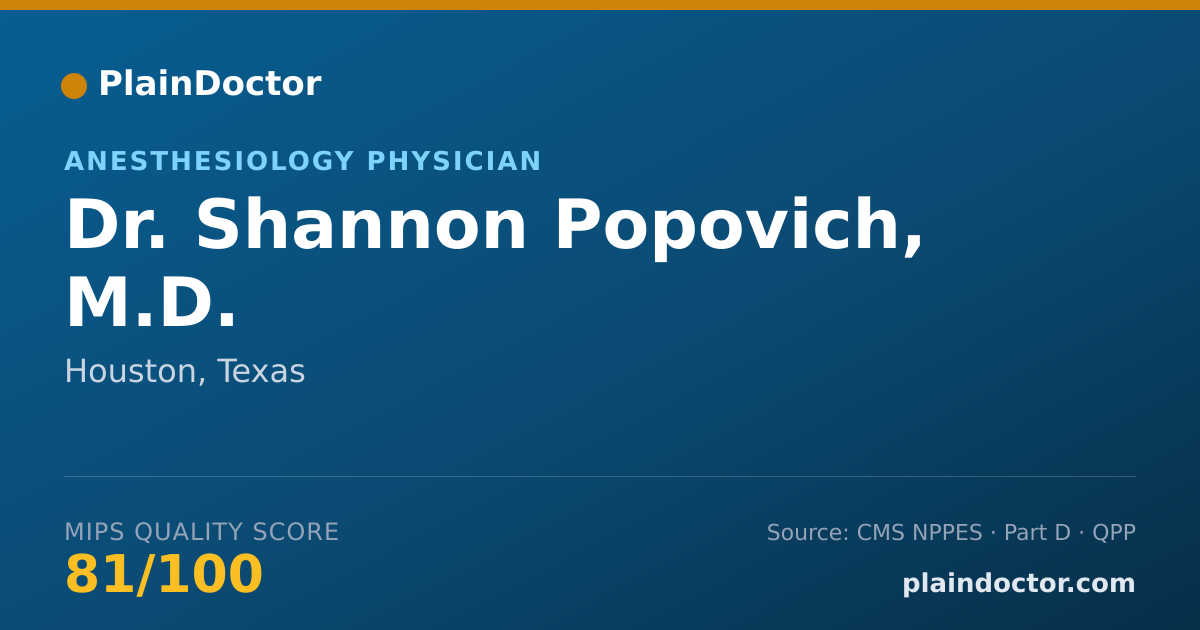 Shareable card for Shannon Popovich, M.D. - Anesthesiology Physician, Houston, TX
