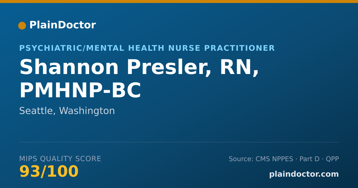 Shareable card for Shannon Presler, RN, PMHNP-BC - Psychiatric/Mental Health Nurse Practitioner, Seattle, WA