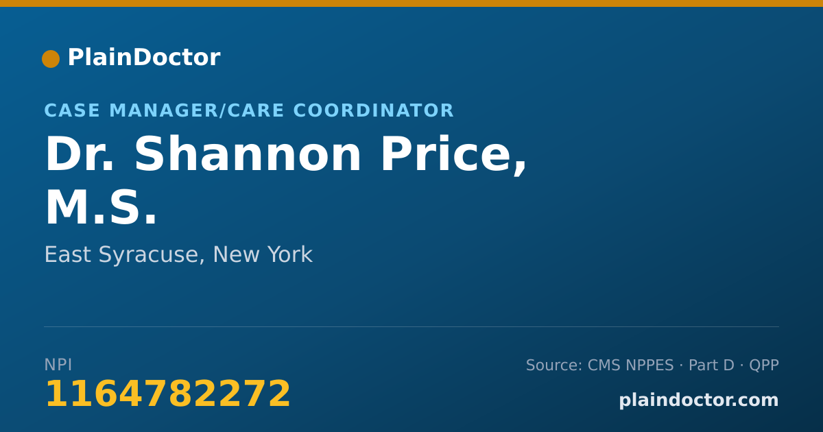 Shareable card for Shannon Price, M.S. - Case Manager/Care Coordinator, East Syracuse, NY