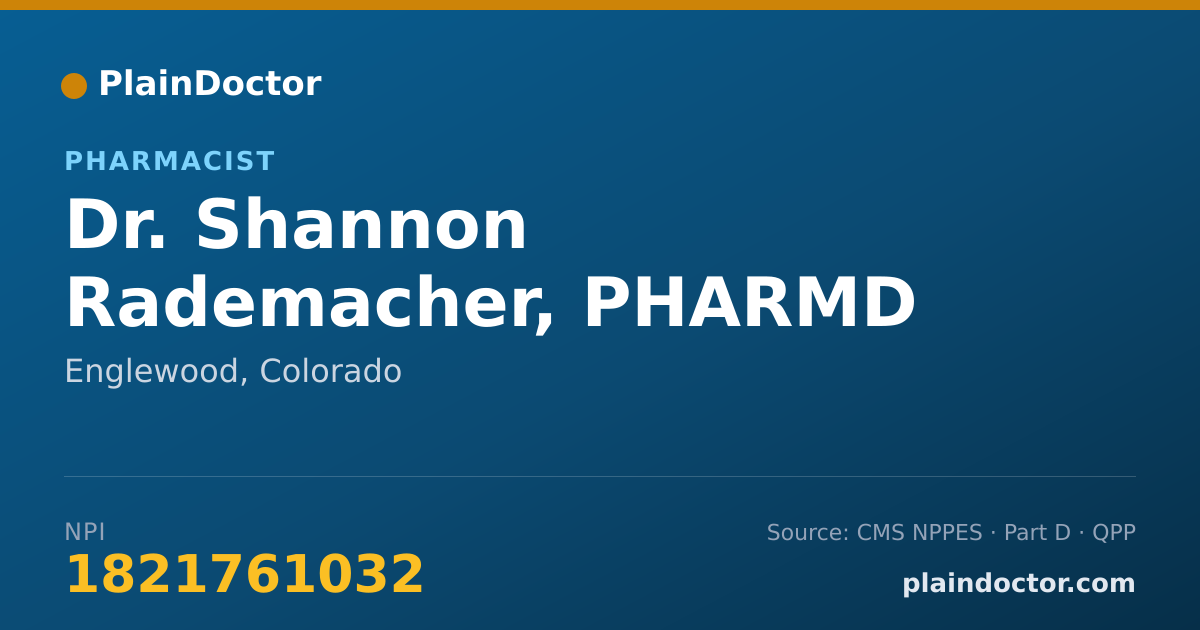 Shareable card for Shannon Rademacher, PHARMD - Pharmacist, Englewood, CO