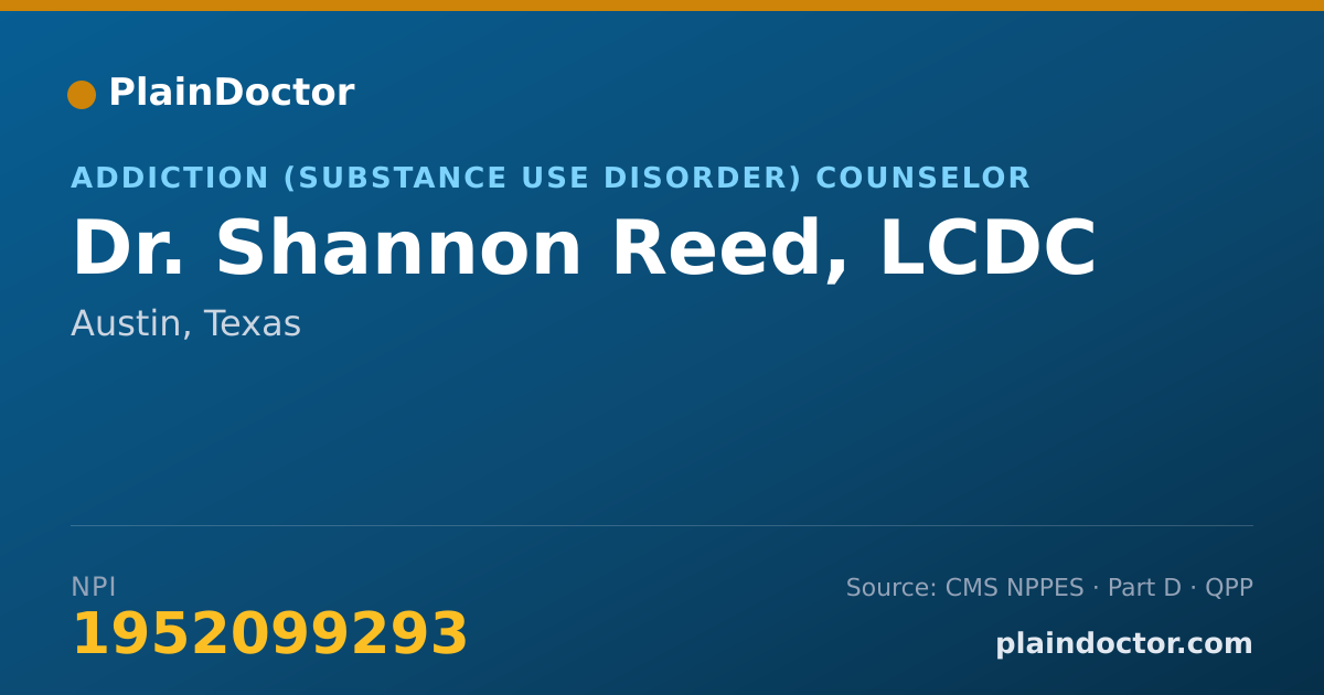 Shareable card for Shannon Reed, LCDC - Addiction (Substance Use Disorder) Counselor, Austin, TX
