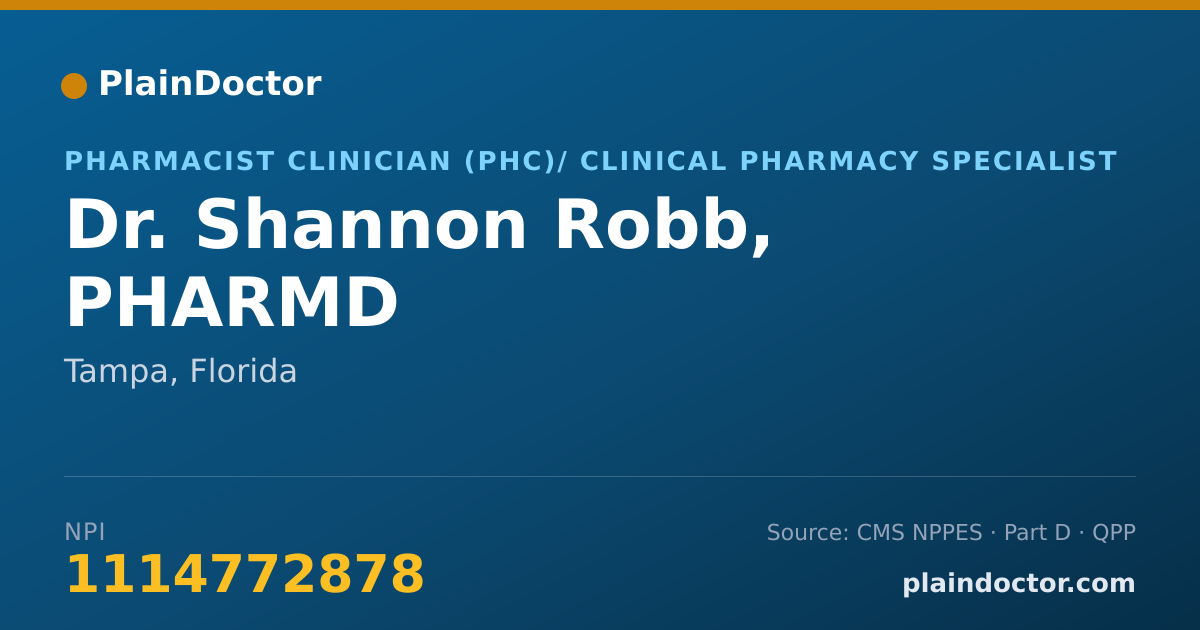 Shareable card for Shannon Robb, PHARMD - Pharmacist Clinician (PhC)/ Clinical Pharmacy Specialist, Tampa, FL