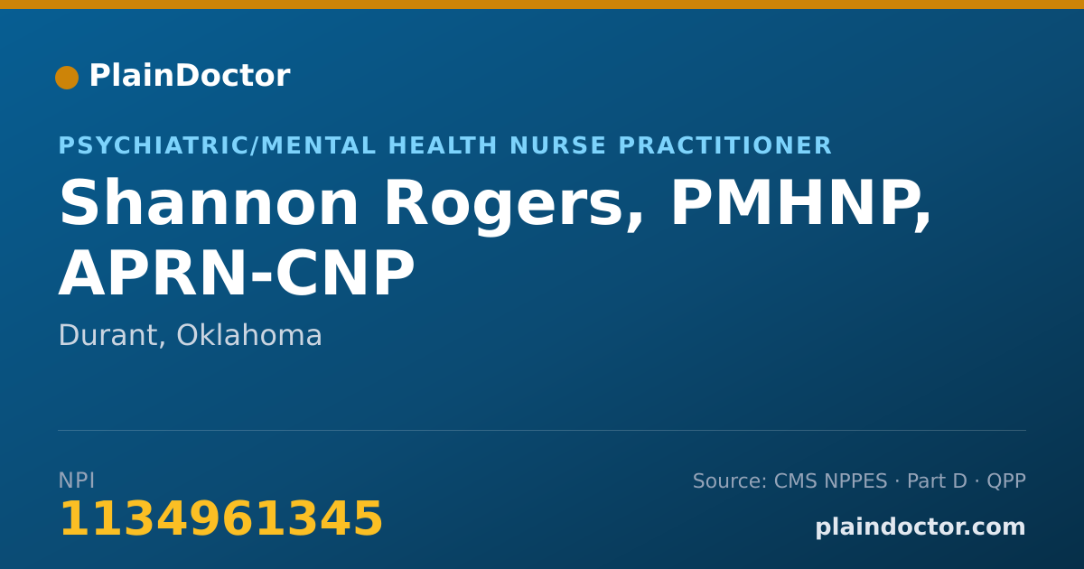 Shareable card for Shannon Rogers, PMHNP, APRN-CNP - Psychiatric/Mental Health Nurse Practitioner, Durant, OK